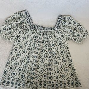 Max Studio White and Green Patterned Blouse